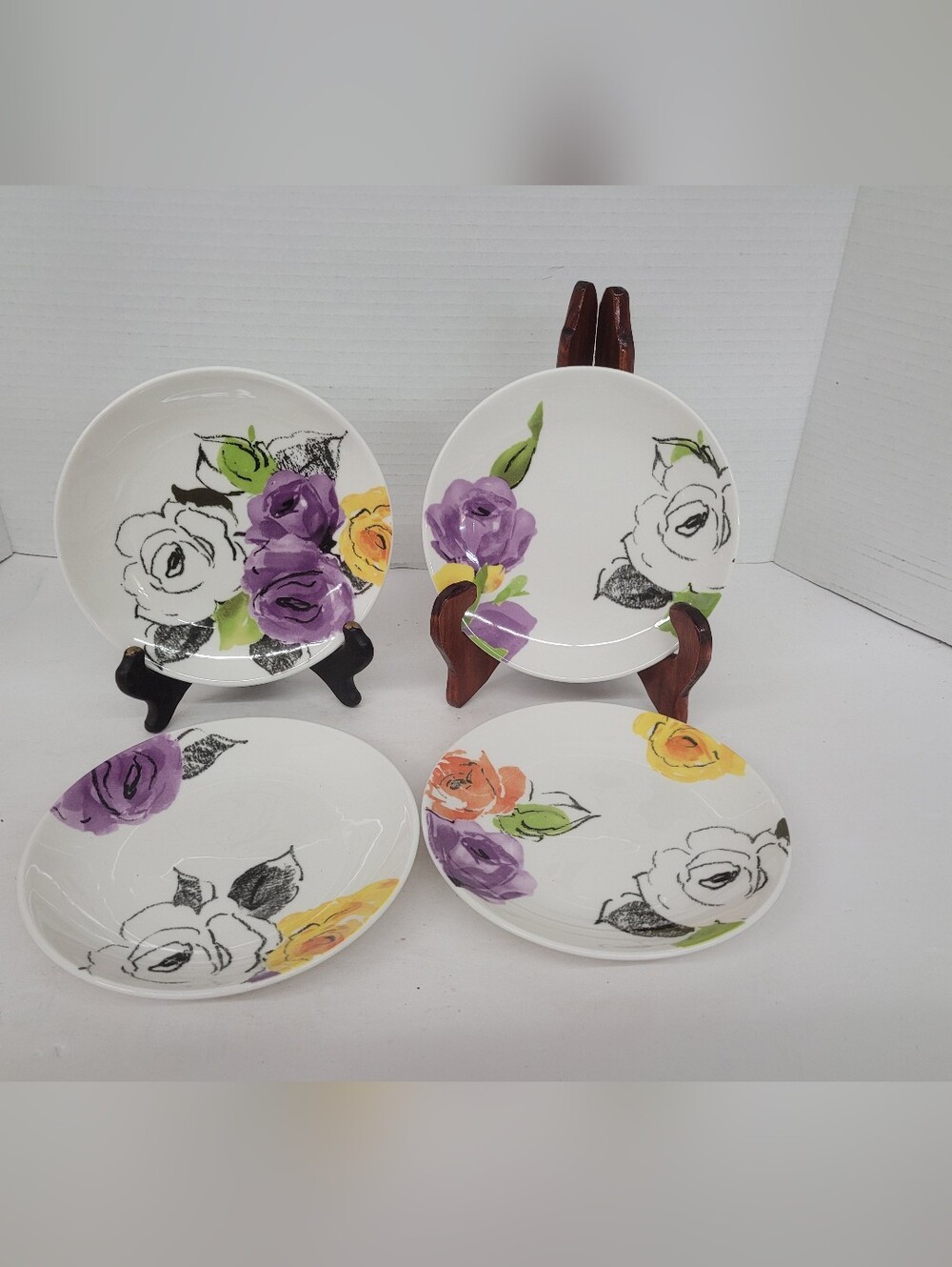 Kate Spade New York By Lenox Charcoal Floral 6" Dessert Plates Set Of 4